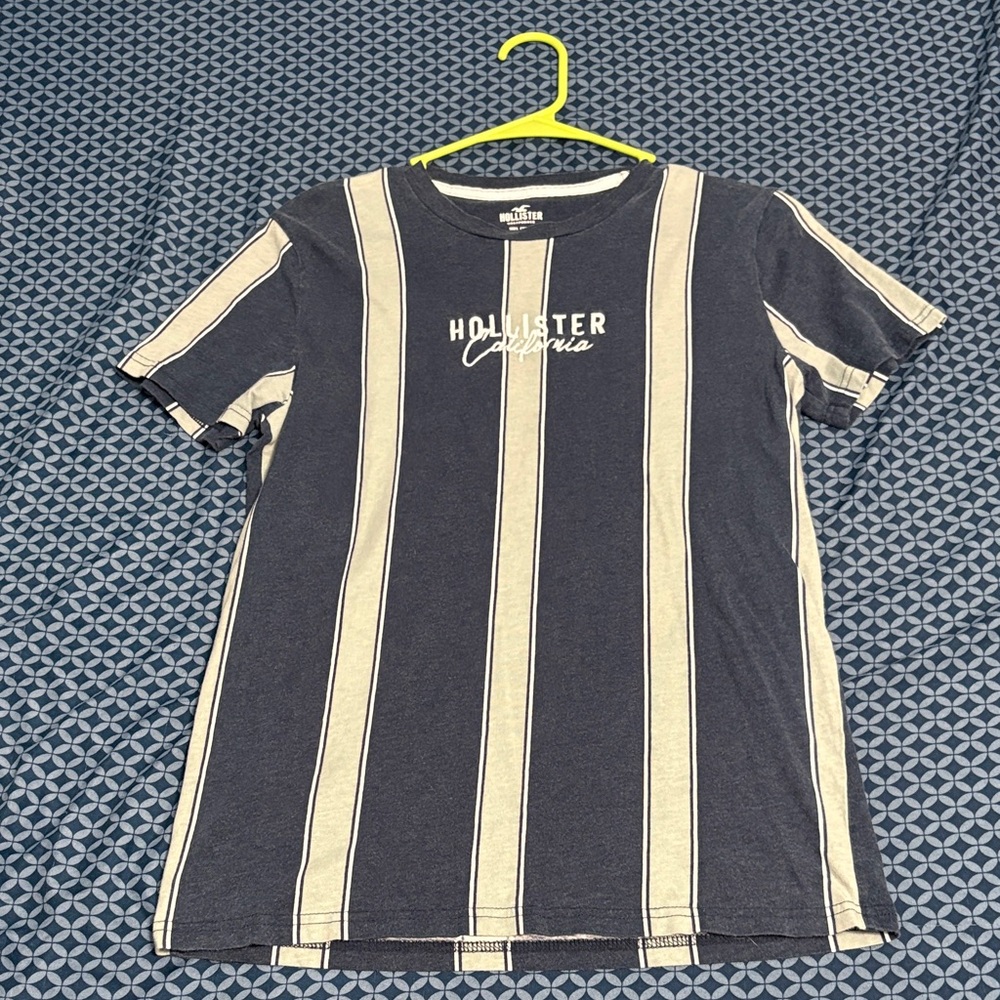 Hollister Navy and White Striped Tee